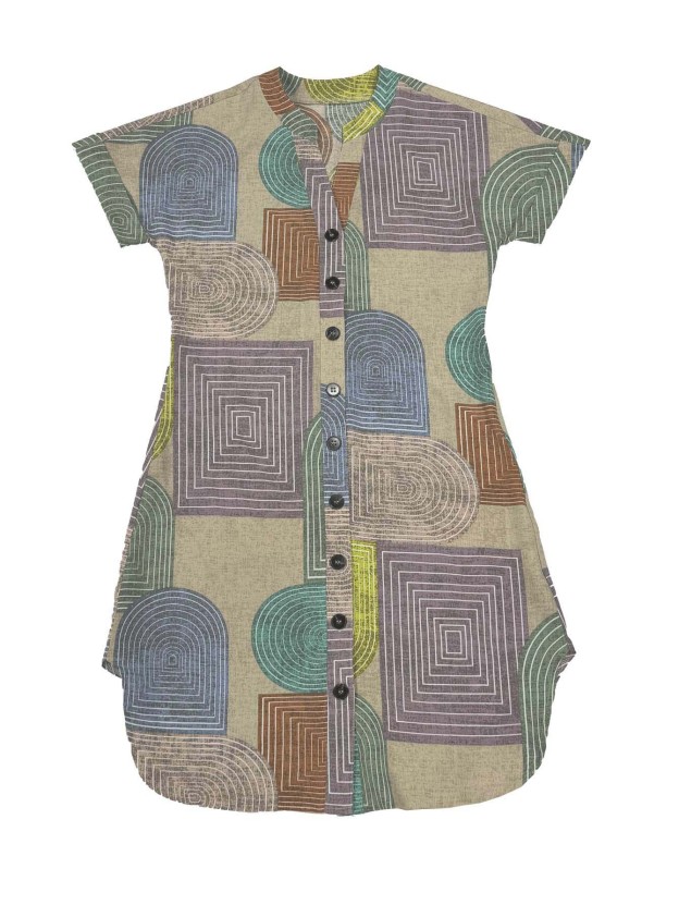 Summer Geometric Print Elegant V-neck Buttoned Women's Short-sleeved Dress