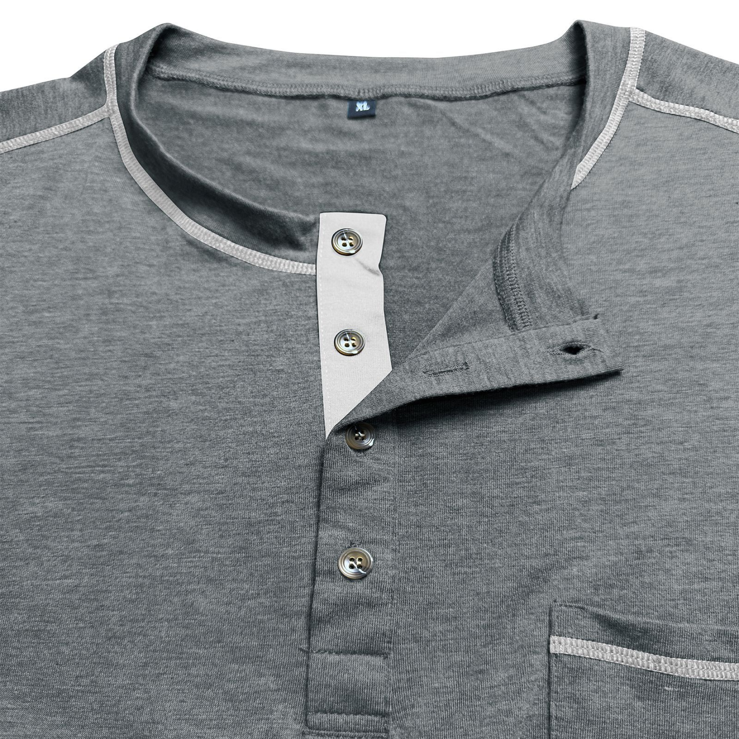 Men's Fashion Contrast-Color Short-Sleeve Henley Base Layer T-Shirt with Round Neck