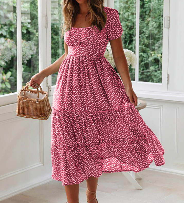 Square Neck Puff Sleeve Floral Print Maxi Dress