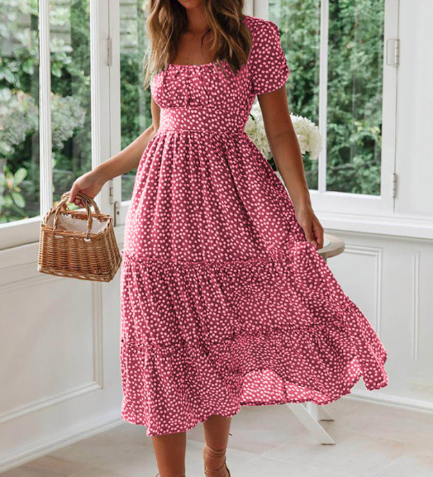 Square Neck Puff Sleeve Floral Print Maxi Dress