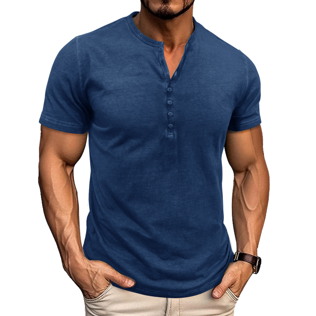 Vintage crew neck henley summer base layer outdoor short-sleeve T-shirt