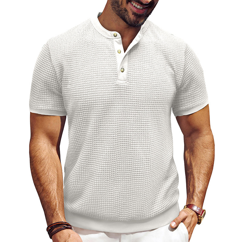 Men's Short-Sleeved Textured Knit Henley T-Shirt Pullover