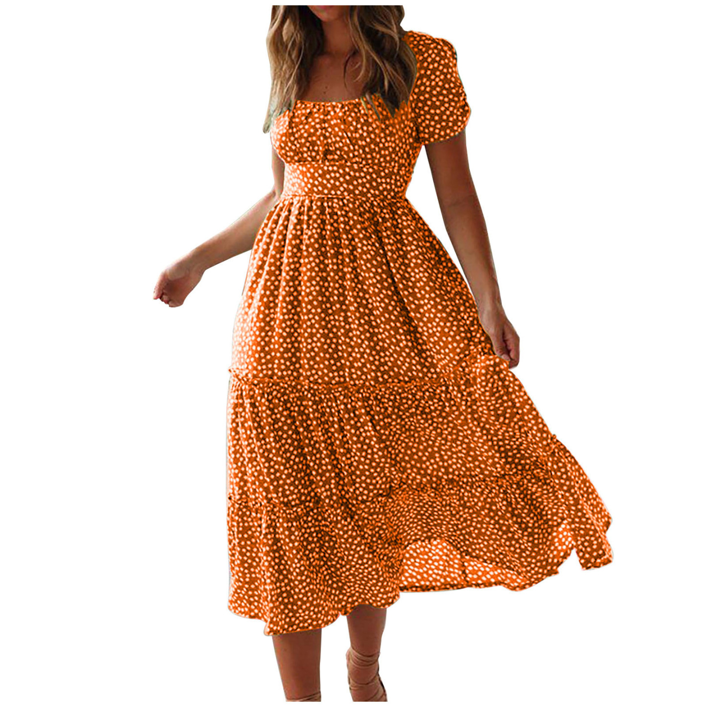 Square Neck Puff Sleeve Floral Print Maxi Dress