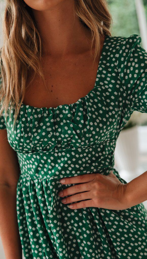 Square Neck Puff Sleeve Floral Print Maxi Dress