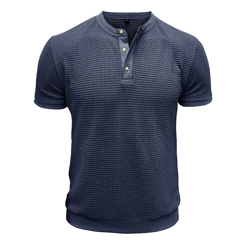 Men's Short-Sleeved Textured Knit Henley T-Shirt Pullover