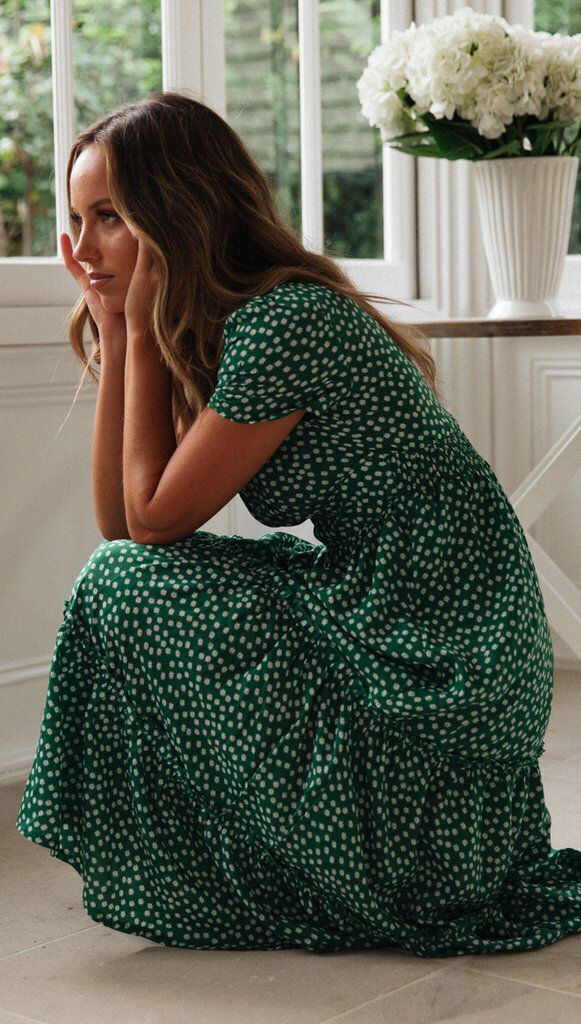 Square Neck Puff Sleeve Floral Print Maxi Dress