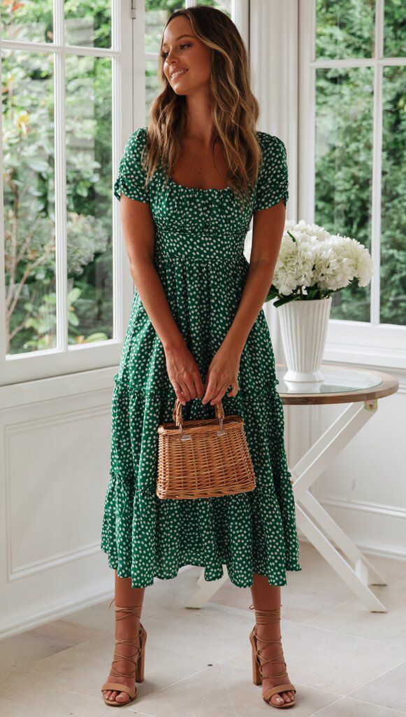 Square Neck Puff Sleeve Floral Print Maxi Dress