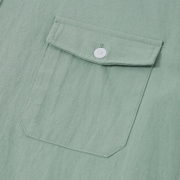Men's linen summer beach solid-color lapel daily pocket shirt