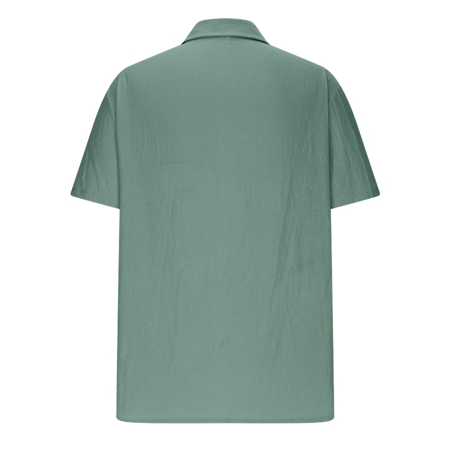 Men's linen summer beach solid-color lapel daily pocket shirt