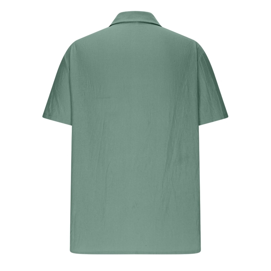 Men's linen summer beach solid-color lapel daily pocket shirt
