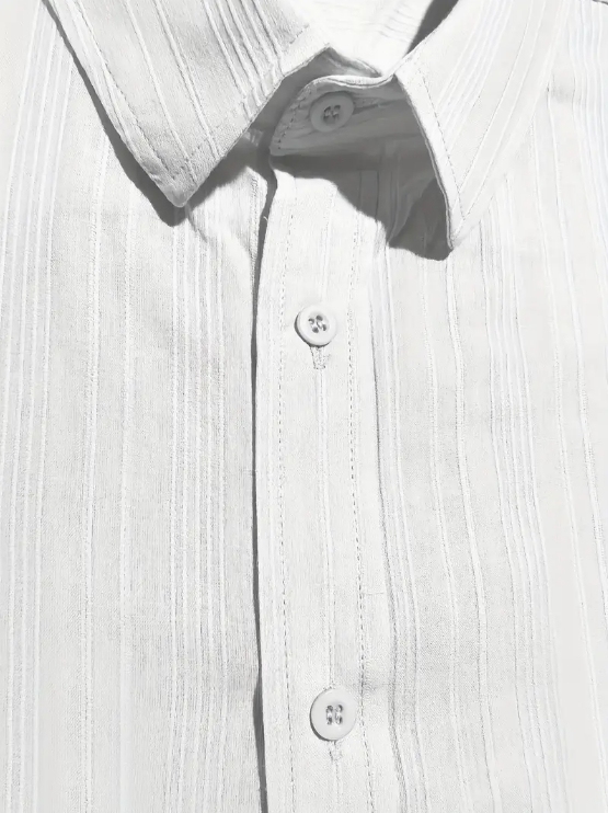 Men's casual cotton striped jacquard beach short-sleeve shirt