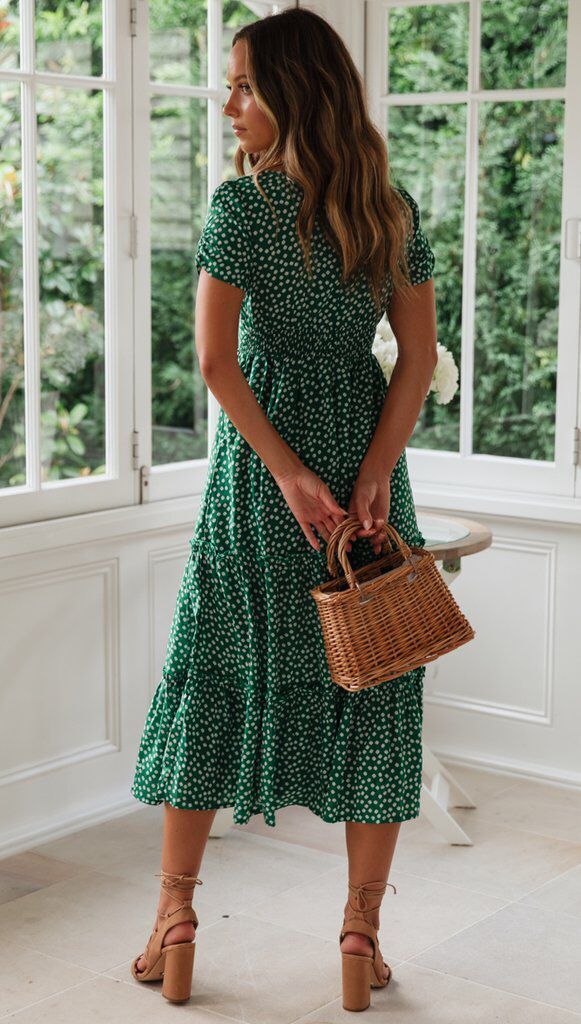 Square Neck Puff Sleeve Floral Print Maxi Dress