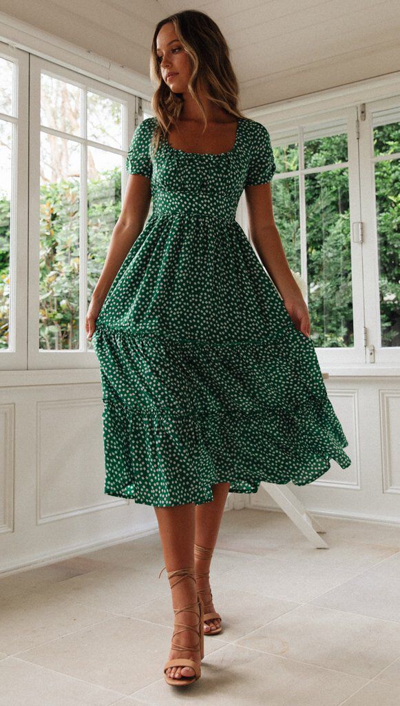 Square Neck Puff Sleeve Floral Print Maxi Dress