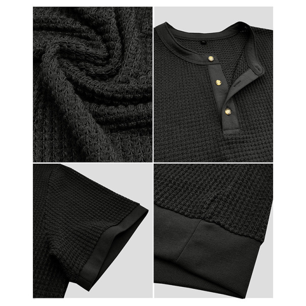 Men's Short-Sleeved Textured Knit Henley T-Shirt Pullover