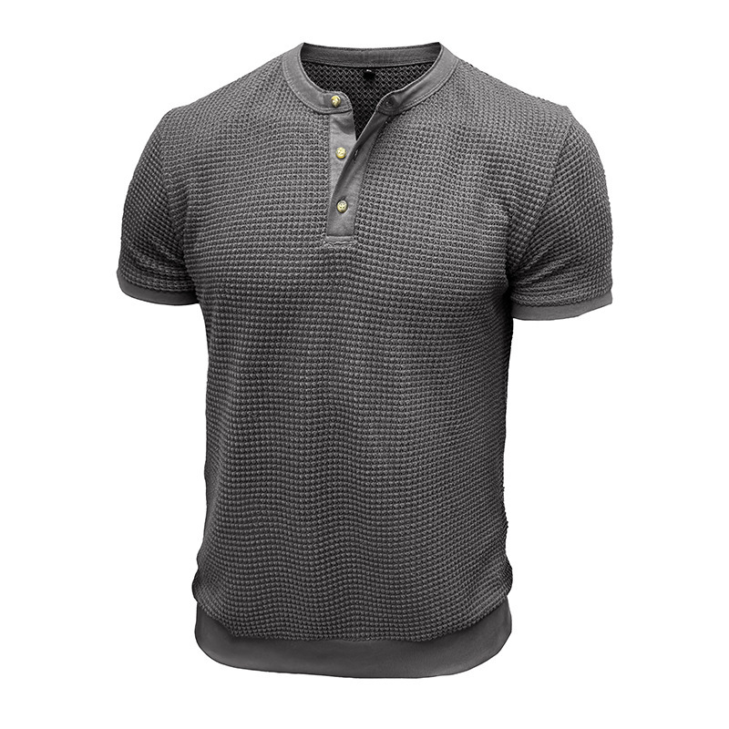 Men's Short-Sleeved Textured Knit Henley T-Shirt Pullover