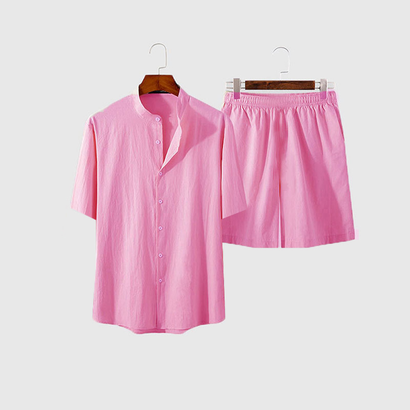 2025 summer men's new lapel short-sleeved shorts two-piece suit