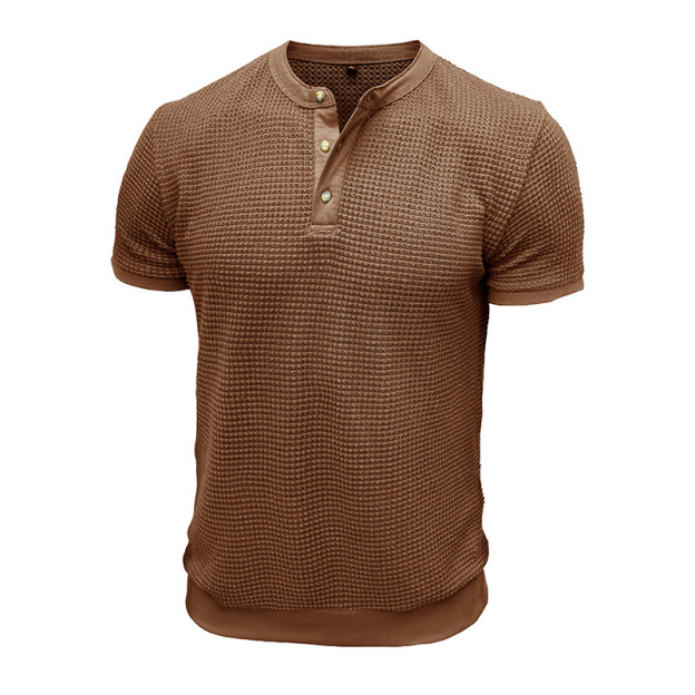 Men's Short-Sleeved Textured Knit Henley T-Shirt Pullover