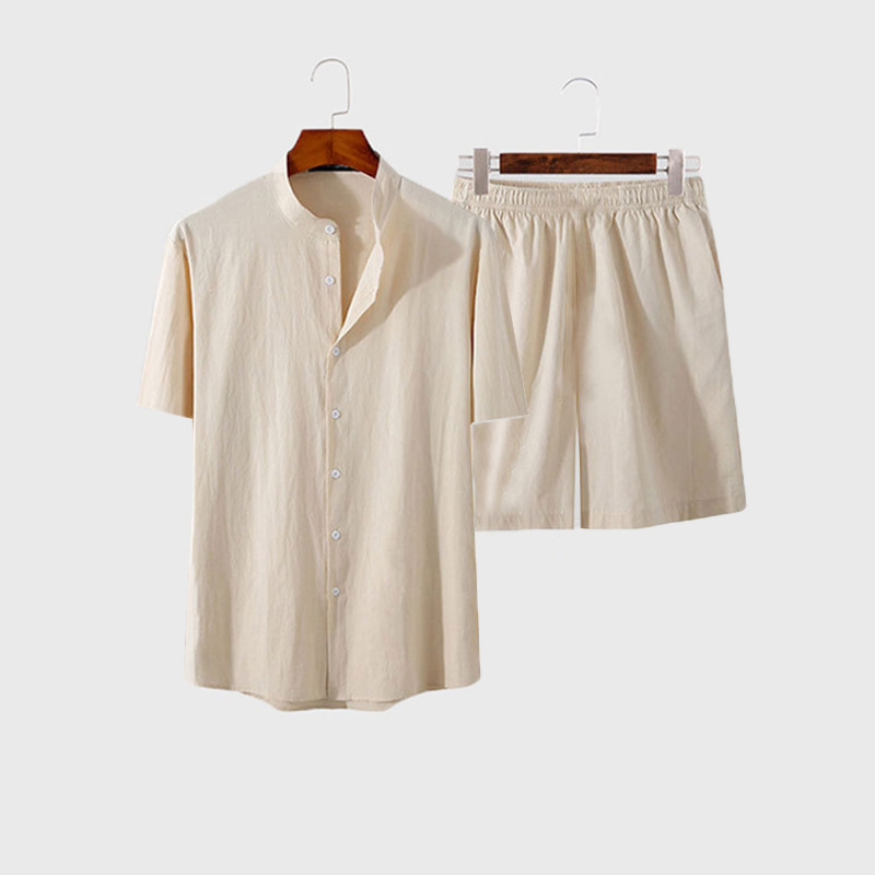 2025 summer men's new lapel short-sleeved shorts two-piece suit