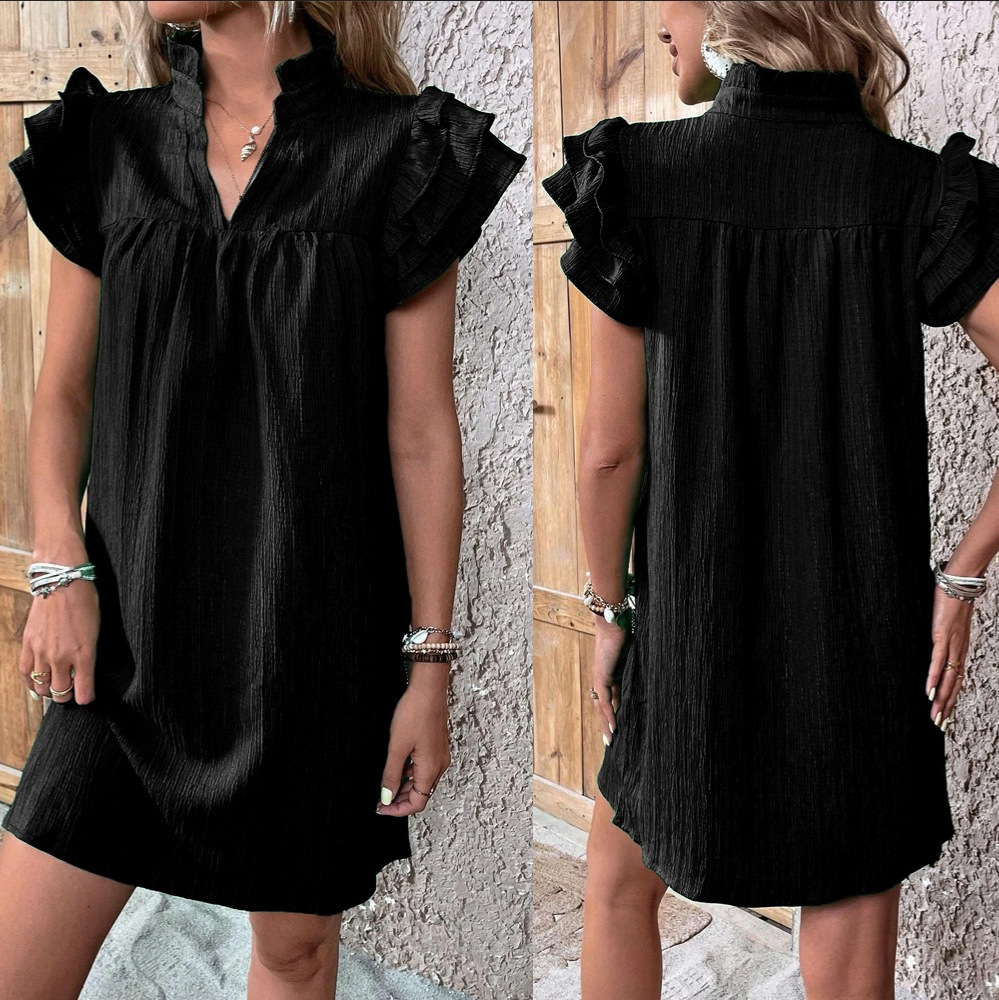 Frill Notched Flounce Sleeve Mini Dress