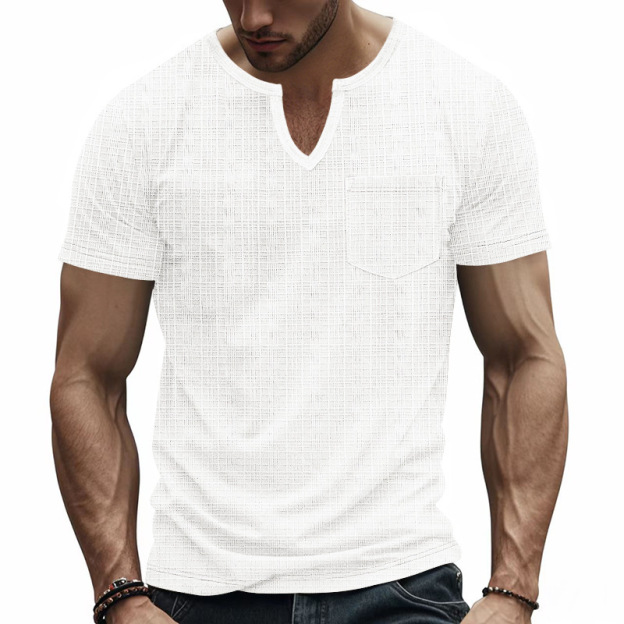Linen-look Slubbed Loose-fit Breathable Sports Casual V-neck Short-sleeved Top