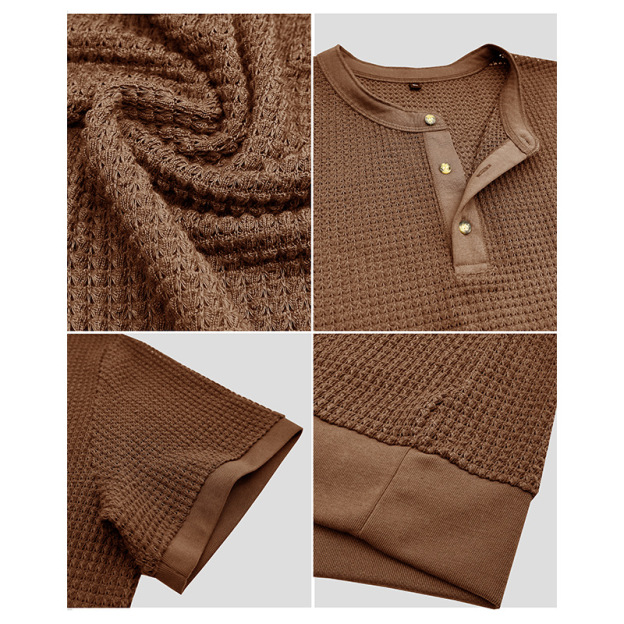 Men's Short-Sleeved Textured Knit Henley T-Shirt Pullover