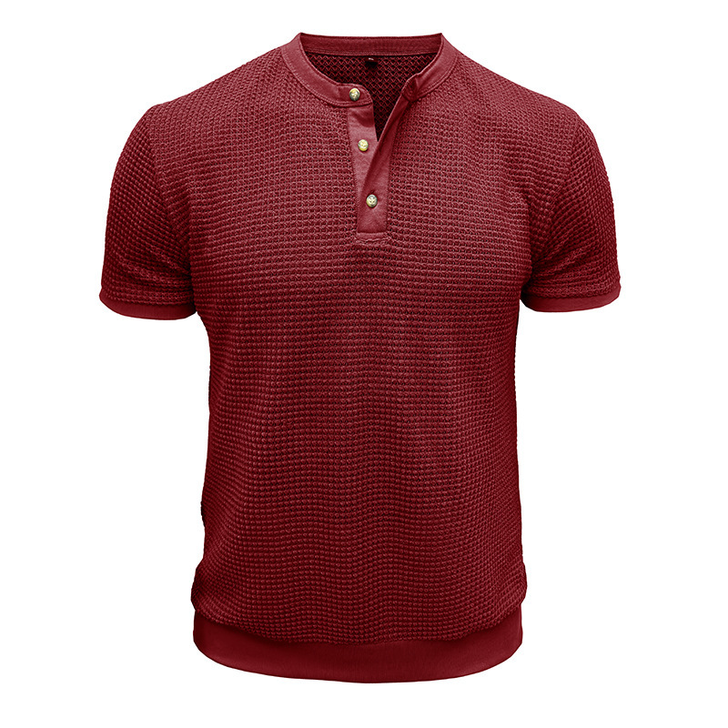 Men's Short-Sleeved Textured Knit Henley T-Shirt Pullover