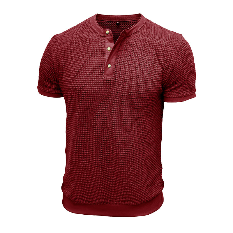 Men's Short-Sleeved Textured Knit Henley T-Shirt Pullover