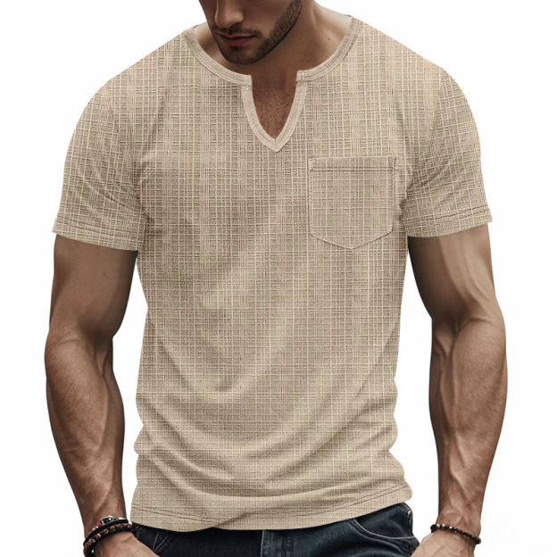 Linen-look Slubbed Loose-fit Breathable Sports Casual V-neck Short-sleeved Top