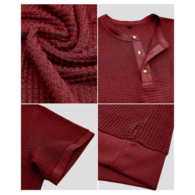 Men's Short-Sleeved Textured Knit Henley T-Shirt Pullover