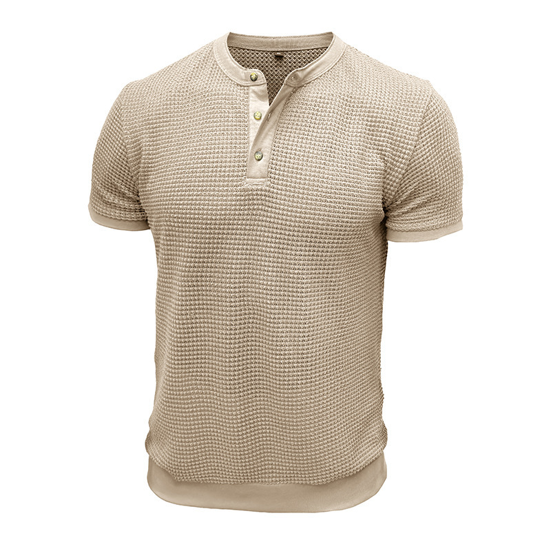Men's Short-Sleeved Textured Knit Henley T-Shirt Pullover