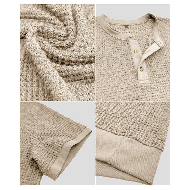 Men's Short-Sleeved Textured Knit Henley T-Shirt Pullover