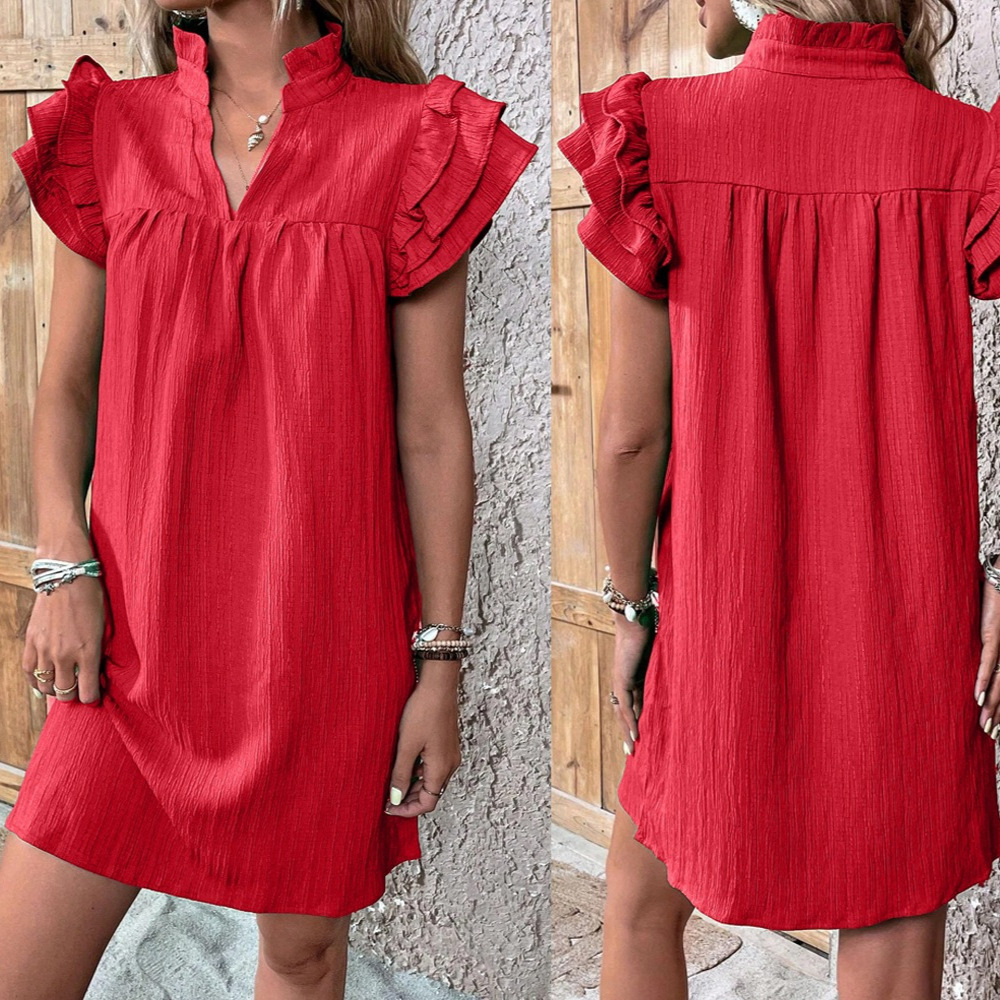 Frill Notched Flounce Sleeve Mini Dress