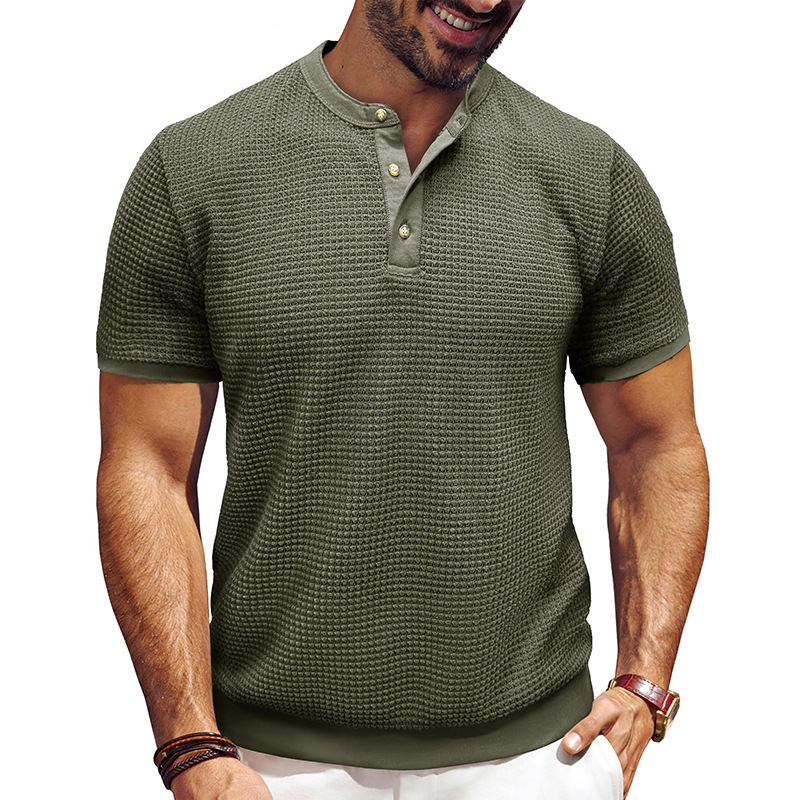 Men's Short-Sleeved Textured Knit Henley T-Shirt Pullover