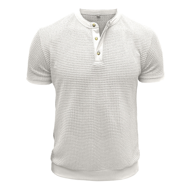 Men's Short-Sleeved Textured Knit Henley T-Shirt Pullover
