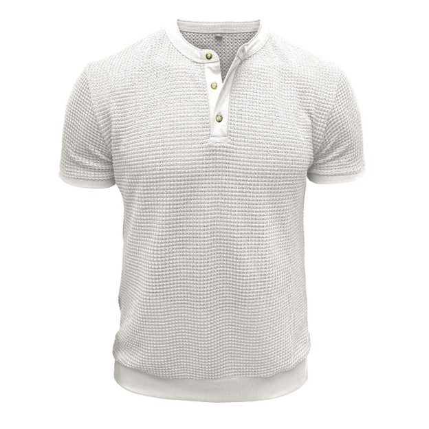 Men's Short-Sleeved Textured Knit Henley T-Shirt Pullover