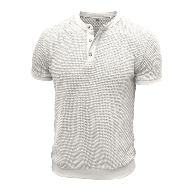 Men's Short-Sleeved Textured Knit Henley T-Shirt Pullover