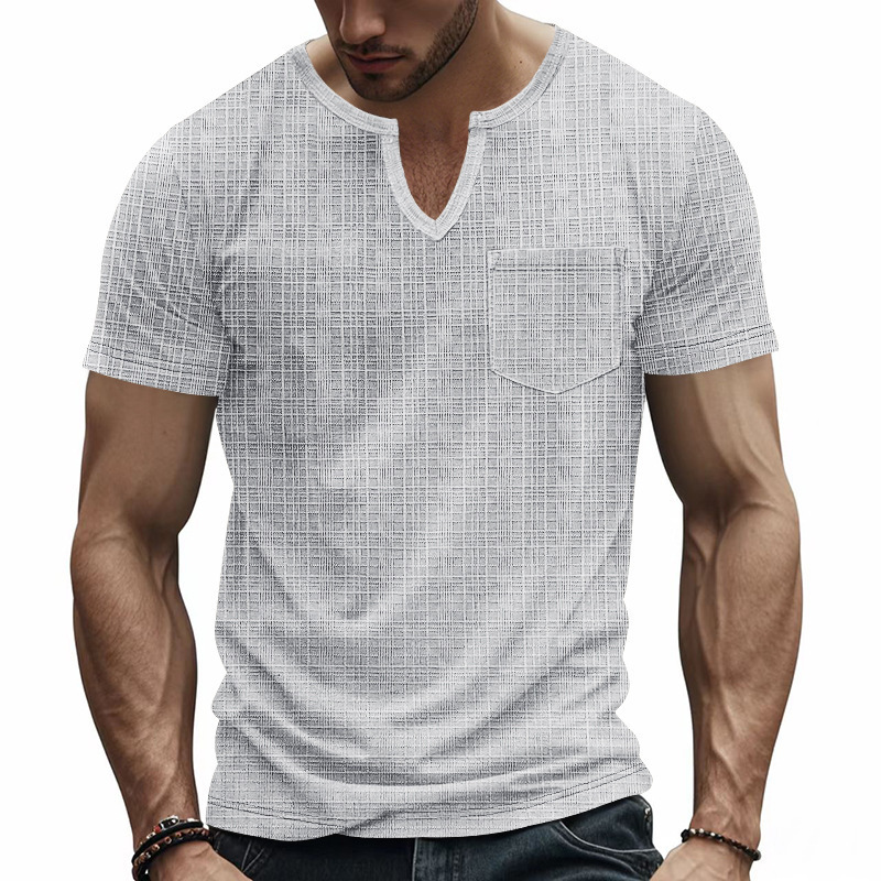 Linen-look Slubbed Loose-fit Breathable Sports Casual V-neck Short-sleeved Top