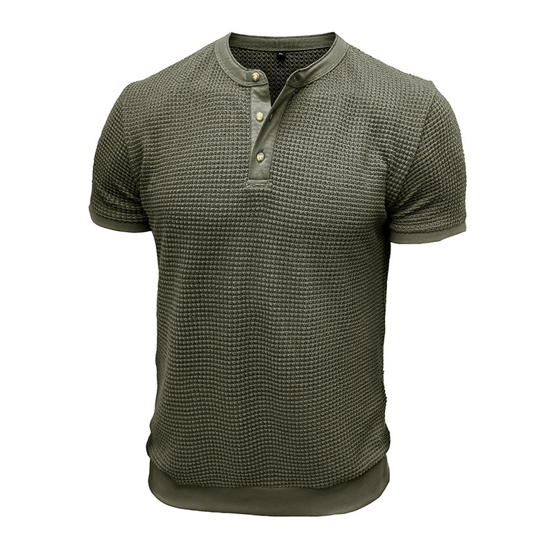 Men's Short-Sleeved Textured Knit Henley T-Shirt Pullover