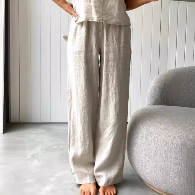 Women's casual sleeveless top and pants cotton and linen set