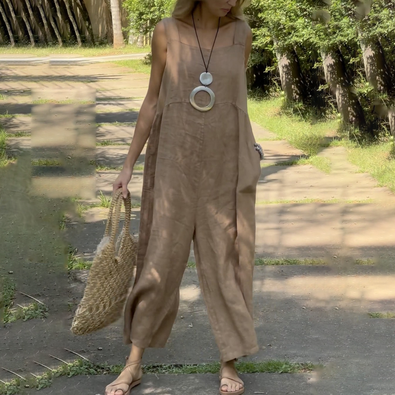 2025 new women's cotton and linen casual overalls