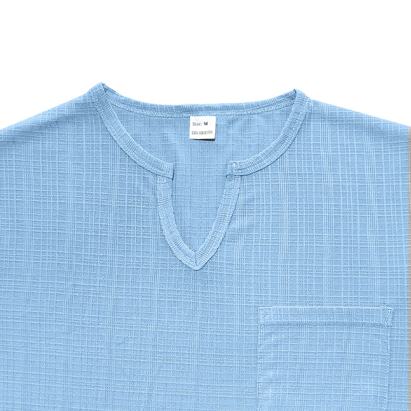 Linen-look Slubbed Loose-fit Breathable Sports Casual V-neck Short-sleeved Top