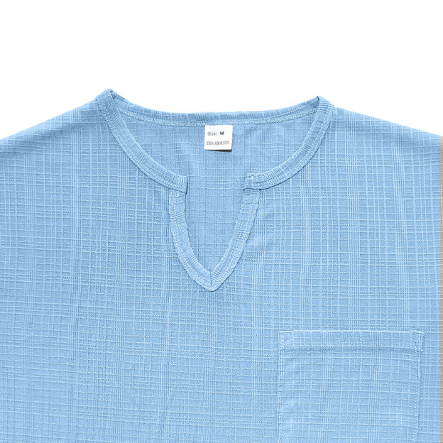 Linen-look Slubbed Loose-fit Breathable Sports Casual V-neck Short-sleeved Top