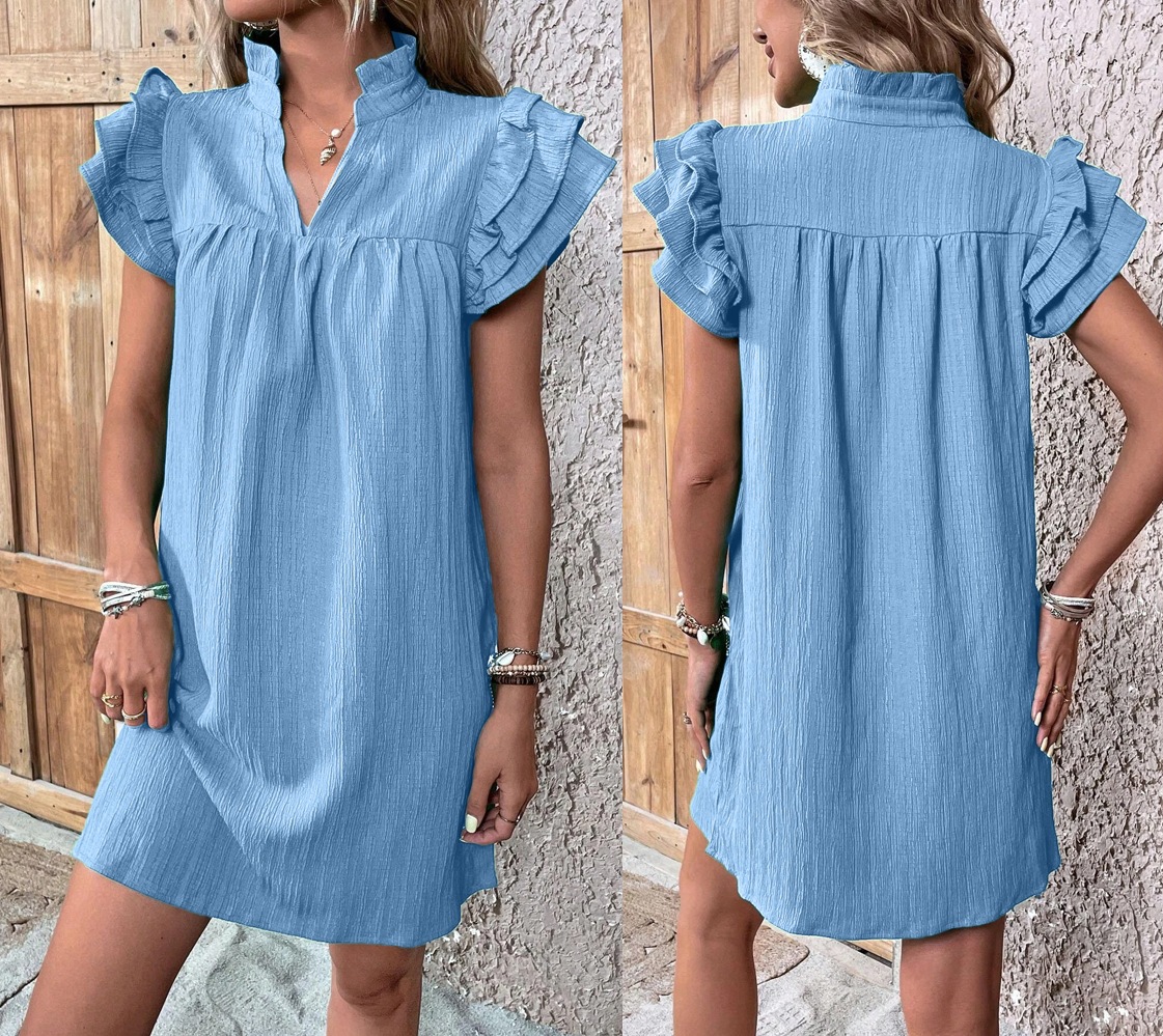 Frill Notched Flounce Sleeve Mini Dress