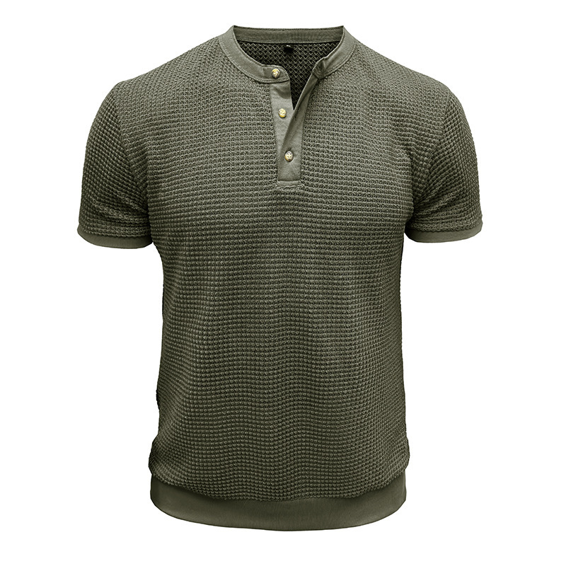 Men's Short-Sleeved Textured Knit Henley T-Shirt Pullover