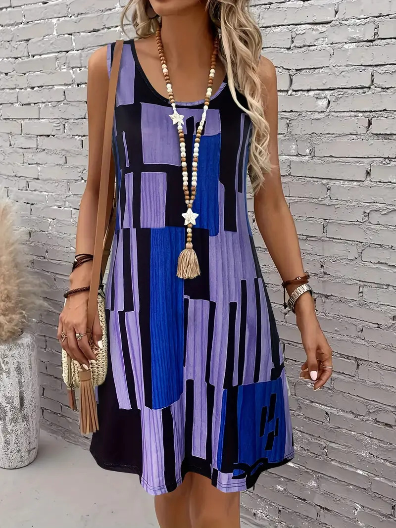Anya Geometric Pattern Sleeveless Summer Midi Dress