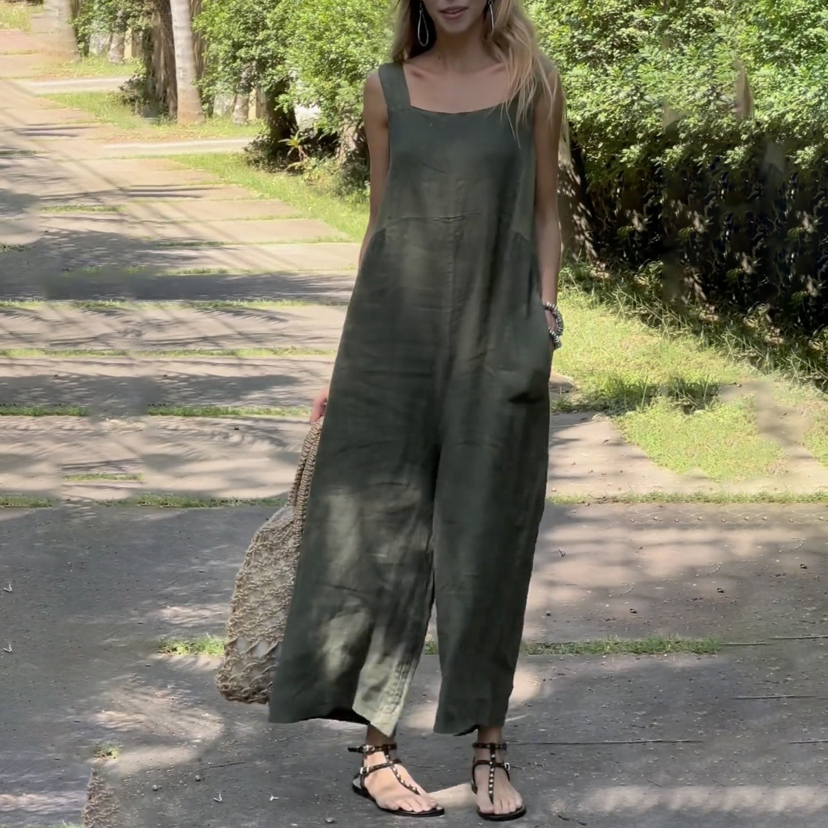 2025 new women's cotton and linen casual overalls