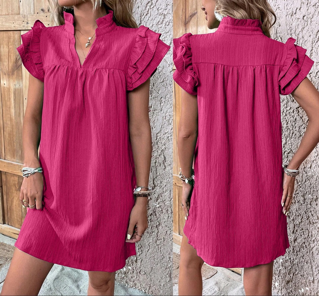 Frill Notched Flounce Sleeve Mini Dress