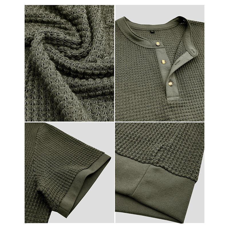 Men's Short-Sleeved Textured Knit Henley T-Shirt Pullover