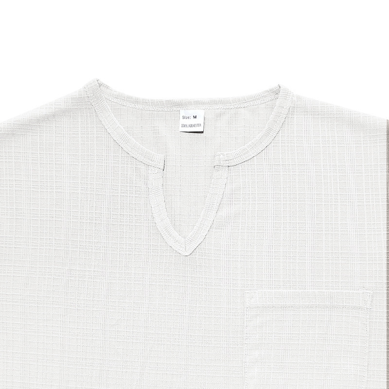 Linen-look Slubbed Loose-fit Breathable Sports Casual V-neck Short-sleeved Top