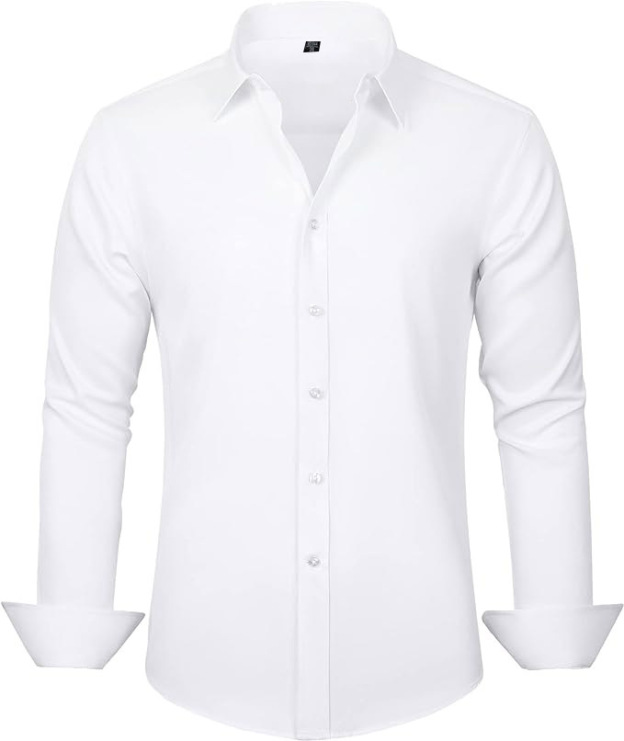 J.VER Men's Dress Shirts Solid Long Sleeve Stretch Wrinkle-Free Formal Shirt Business Casual Button Down Shirts